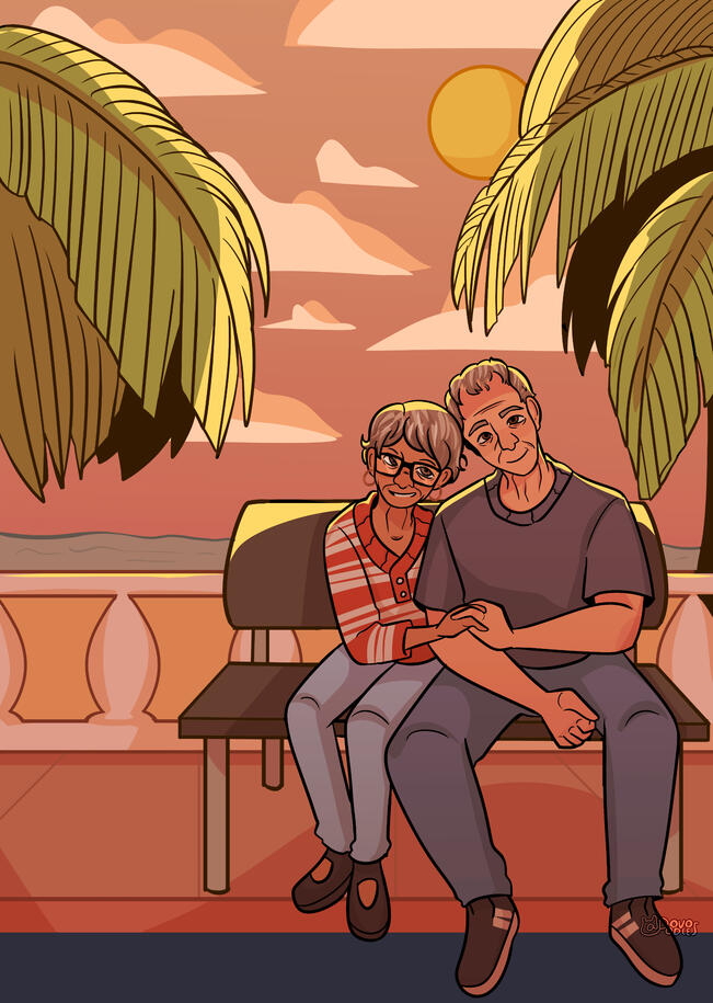 A commissioned piece depicting an older couple (2024)